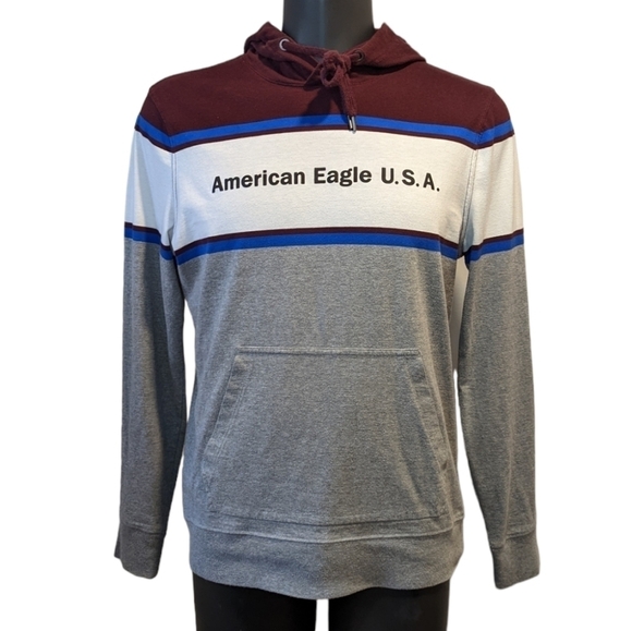 AMERICAN Eagle grey stripe hoodie medium - Picture 2 of 6
